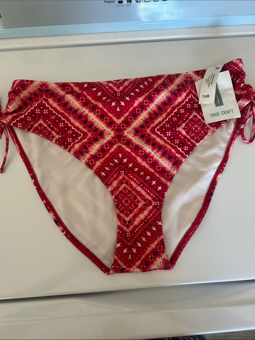 New True Craft Red Patterned Women's XXL hi waist Bikini Bottoms full coverage